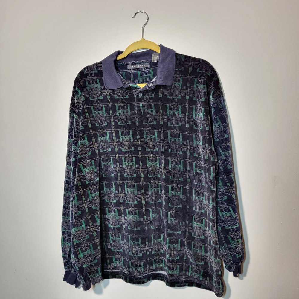 Vintage Velour M. E. Sport Collard Pull Over Shirt Size L